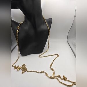 MONET Long Gold Tone Station Link Chain Necklace Signed Vintage